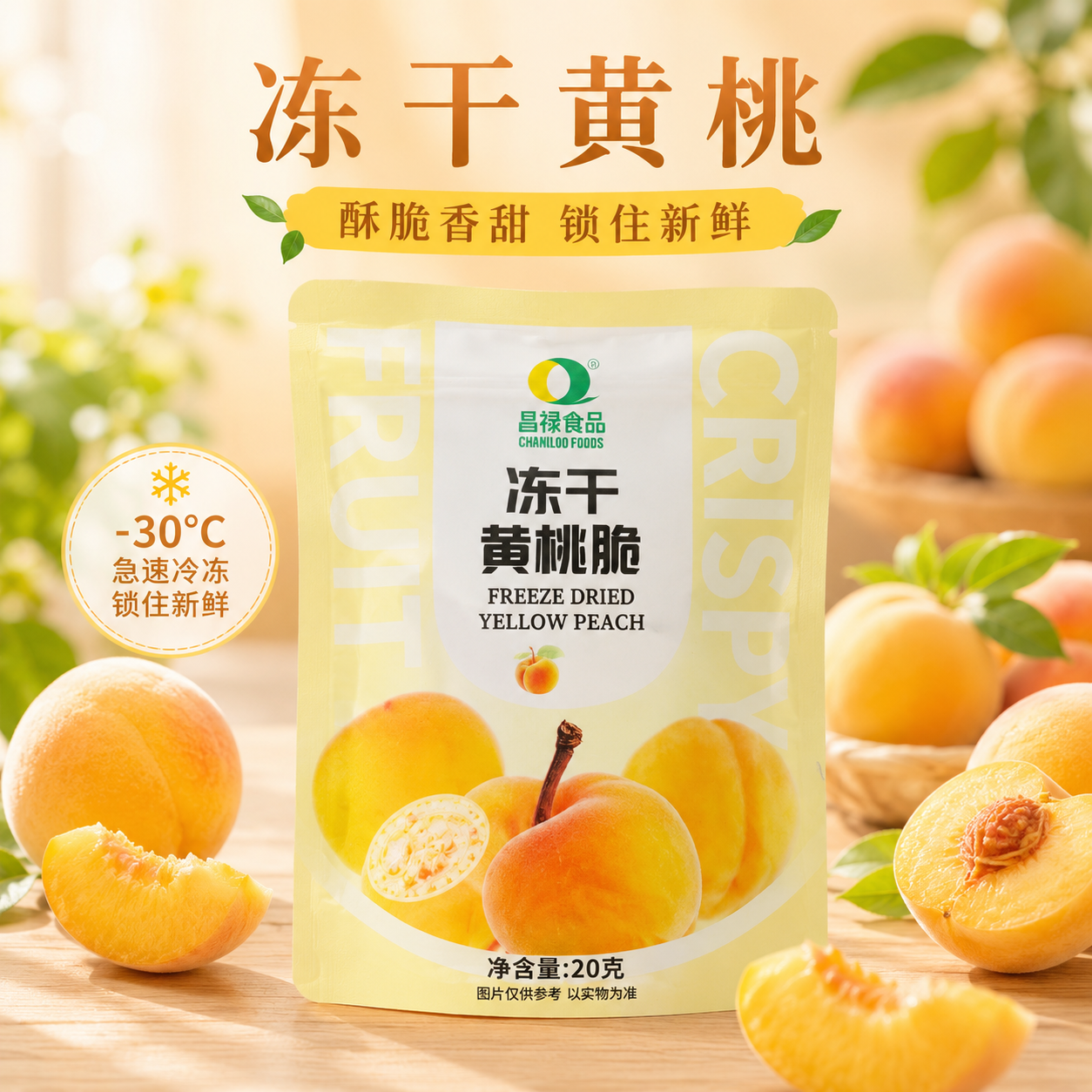 冻干黄桃片果肉零食袋装整颗黄桃约四片果肉福建特产