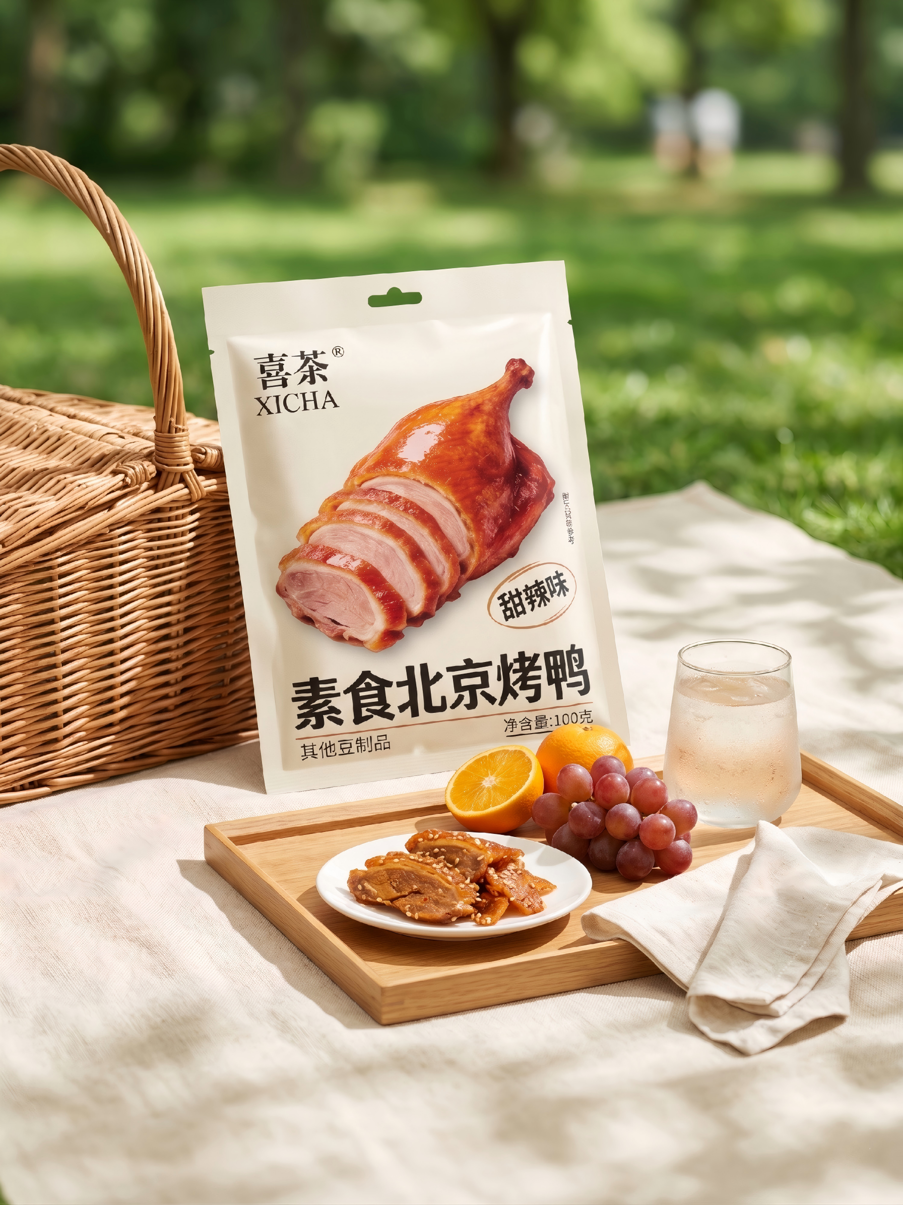 素食北京烤鸭甜辣味袋装100g植物蛋白制品休闲零食
